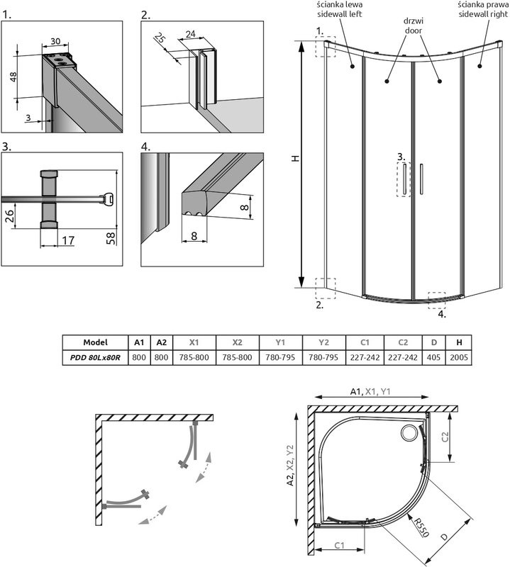 Душевой уголок Radaway Idea Black PDD 80х80