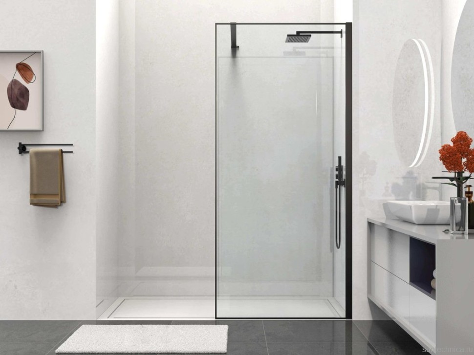 Душевая перегородка Walk-In VSW-1HS900CLB, 900*2000, черный матовый, стекло прозрачное