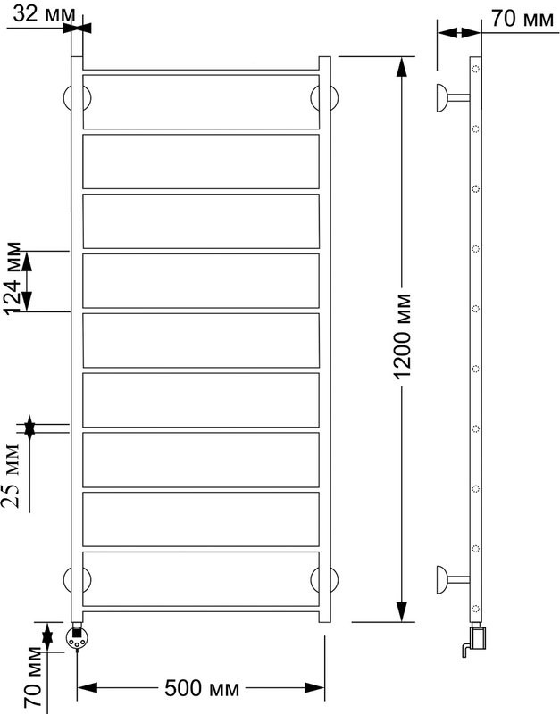 Полотенцесушитель электрический Secado Триада 1 плюс 125x55 см, подключение слева, бронза, лесенка, латунь