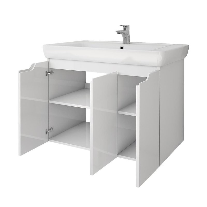 Тумба с раковиной Dreja Q Plus (D) 80 подвесная, белый глянец