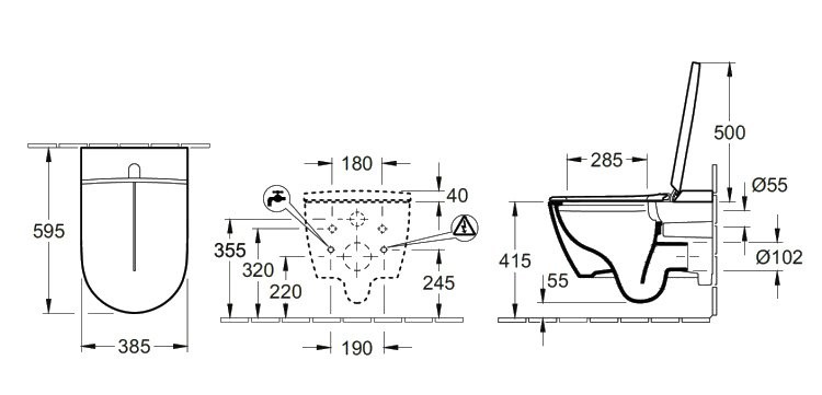 Умный унитаз подвесной Villeroy & Boch Viclean V0E200R7 безободковый, с микролифтом, с биде, pure black