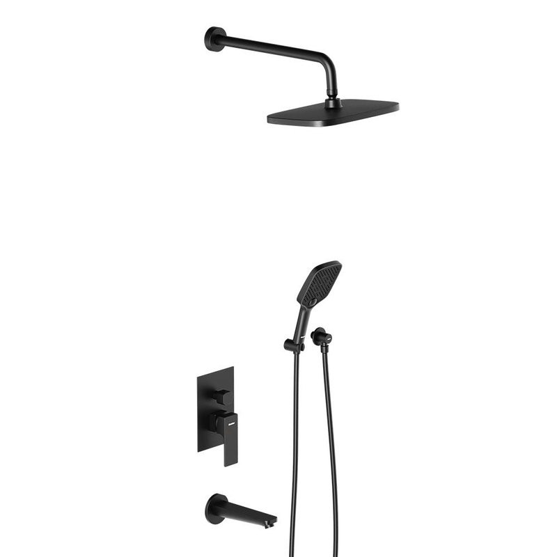 Душевая система с тропическим душем Damixa Gala 953510300 черная матовая, скрытого монтажа, смеситель для 3 потребителей, верхний душ, излив, встраиваемый душевой комплект, гарантия 10 лет, Дания
