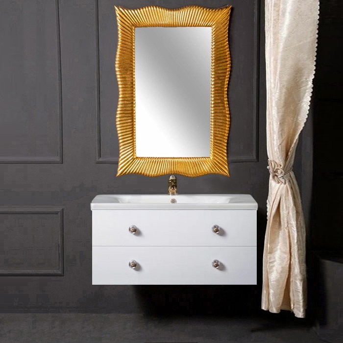 Тумба с раковиной Armadi Art NeoArt 100 white с ручками Flora золото