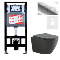 Комплект Унитаз подвесной Esbano Amapola ESUPAMAPGM матовый серый + Инсталляция Fram + Кнопка ESINLPS10SC