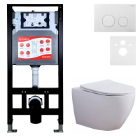 Комплект 3 в 1 Унитаз подвесной Esbano Azalea ESUPAZALW + Инсталляция Fram + Кнопка ESINSLM37GW цвет глянцевый белый