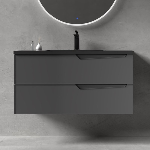 Тумба с раковиной Parly Rhea 60 подвесная, 2 ящика, матовая черная