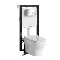 Комплект Унитаз подвесной WasserKRAFT Berkel H001 безободковый + Крышка для унитаза E034 + Система инсталляции для унитазов Vils 56TLT.010.ME + Кнопка смыва BN03