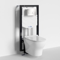 Комплект Унитаз подвесной WasserKRAFT Berkel H001 безободковый + Крышка для унитаза E034 + Система инсталляции для унитазов Vils 56TLT.010.ME + Кнопка смыва BN03