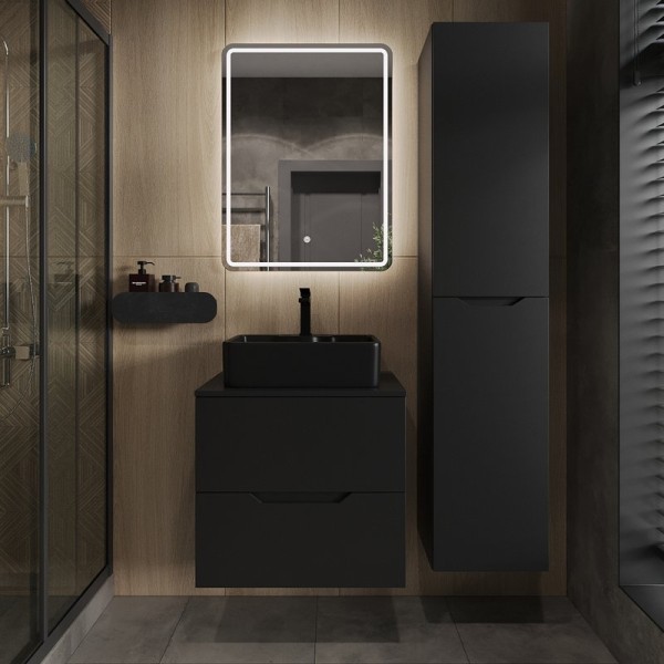 Мебель для ванной комнаты Orange Line 60 подвесная, 2 ящика, матовая черная с раковиной B01-475mb