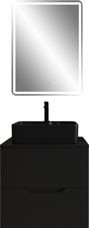 Мебель для ванной комнаты Orange Line 60 подвесная, 2 ящика, матовая черная с раковиной B01-475mb