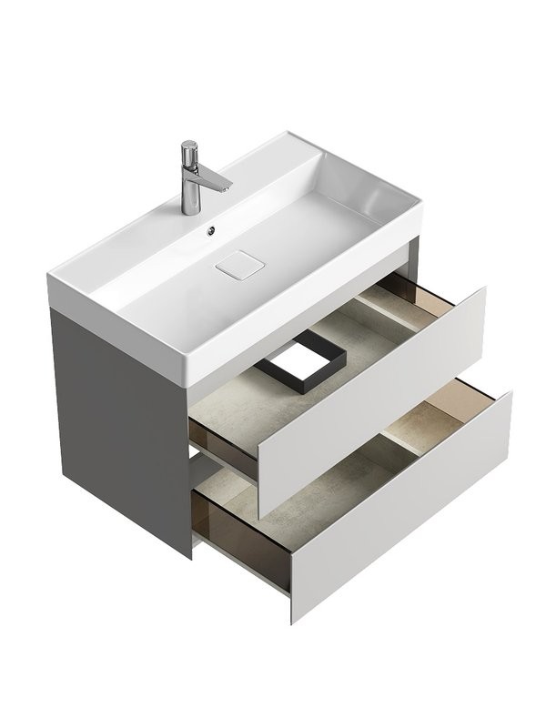 Тумба с раковиной Aqwella 5 stars Geometria 80 подвесная, 2 ящика, серый туман
