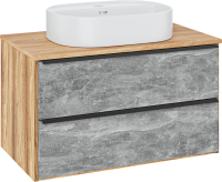 Тумба с раковиной Runo Мальта 85 подвесная, дуб, серая, раковина Nuovo 50