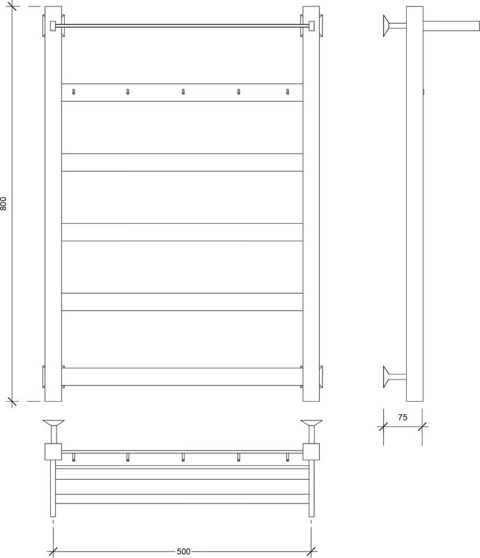 Полотенцесушитель водяной Secado Комано 1 КСП 80х50 80x55 см, хром, лесенка, с полкой