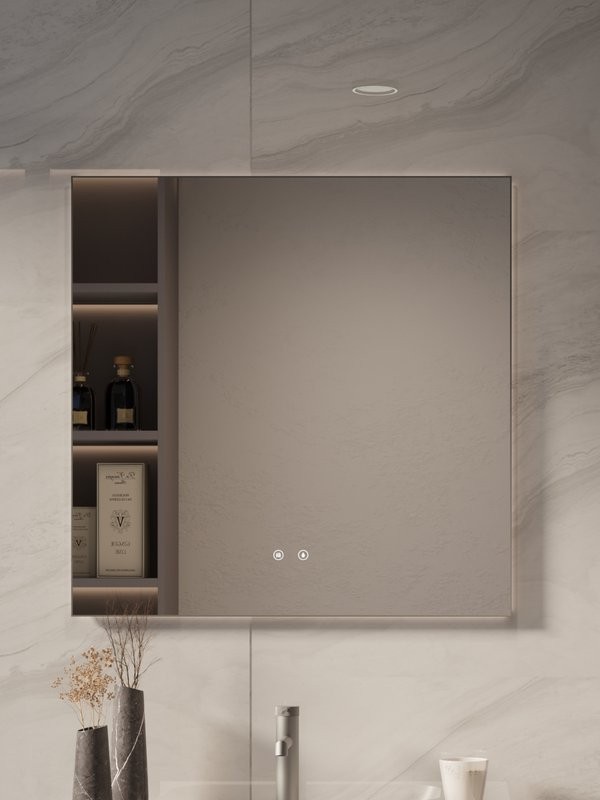 Зеркало Vincea VLM-4F800GM-2 80x80, с подсветкой и антизапотевателем, вороненая сталь