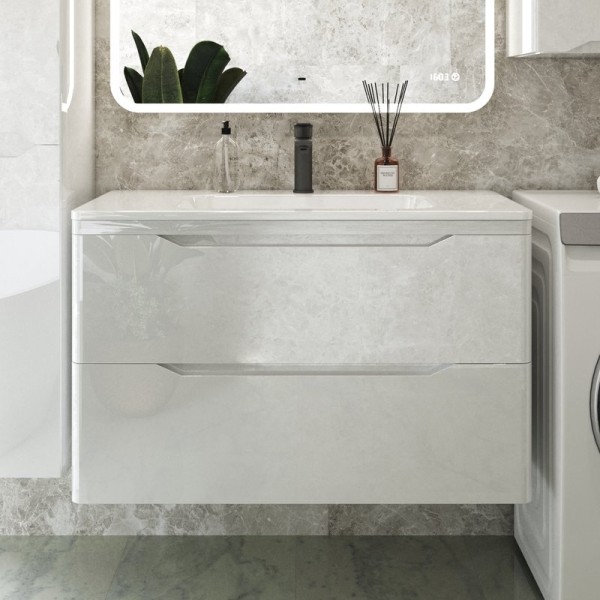 Тумба под раковину Style Line Марелла 90 подвесная, антискрейтч, белый глянец