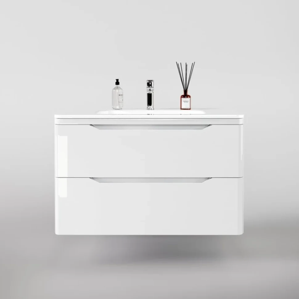 Тумба под раковину Style Line Марелла 90 подвесная, антискрейтч, белый глянец