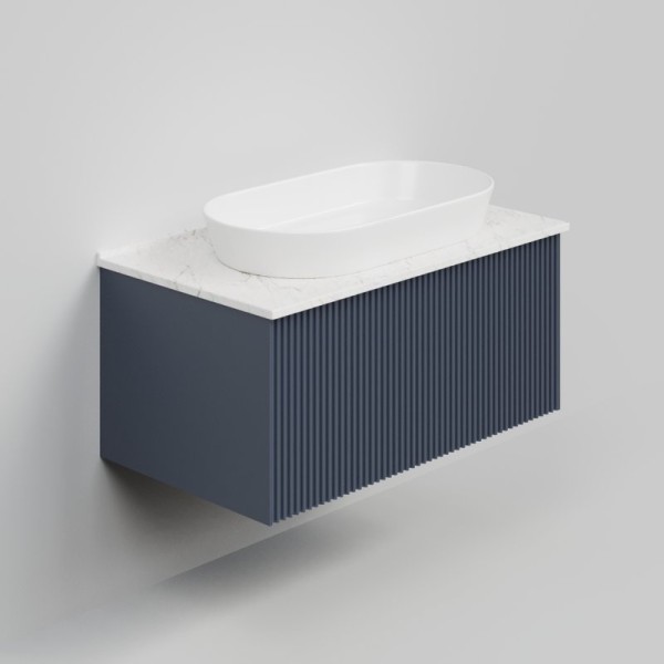 Тумба с раковиной La Fenice Terra 80 подвесная, blu grigio, столешница белый мрамор, раковина белая матовая