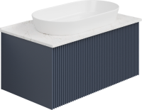 Тумба с раковиной La Fenice Terra 80 подвесная, blu grigio, столешница белый мрамор, раковина белая матовая
