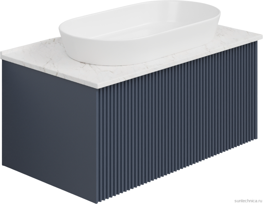 Тумба с раковиной La Fenice Terra 80 подвесная, blu grigio, столешница белый мрамор, раковина белая матовая