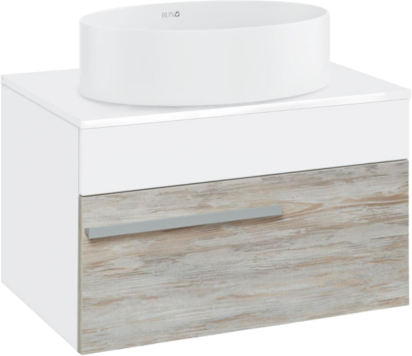 Тумба с раковиной Runo Вудлайн 65 подвесная, скандинавский дуб, раковина Ovale 50