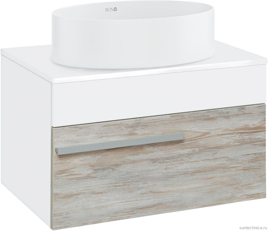 Тумба с раковиной Runo Вудлайн 65 подвесная, скандинавский дуб, раковина Ovale 50