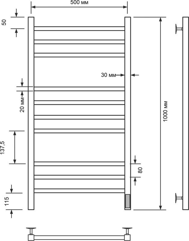 Полотенцесушитель электрический Comfysan Pioli-K EC-10 100x55 см, подключение справа, слева, матовый черный, лесенка, из стали