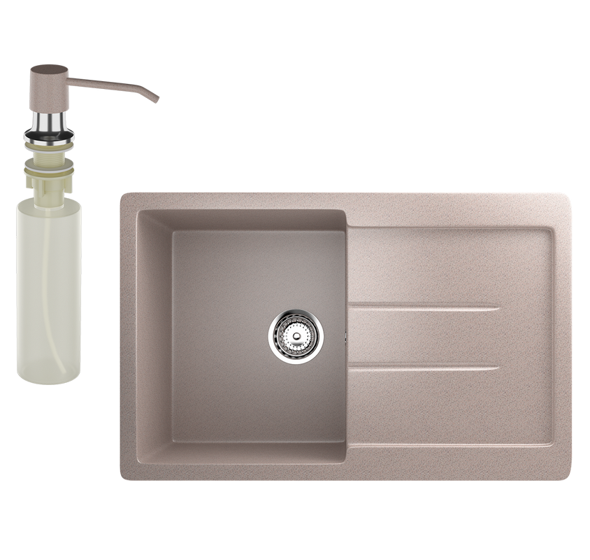 Мойка кухонная Ulgran U-507 302 песочная + дозатор U-01 песочный
