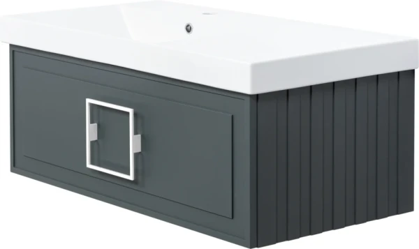 Тумба с раковиной La Fenice Cubo 90 L серая, ручка белая