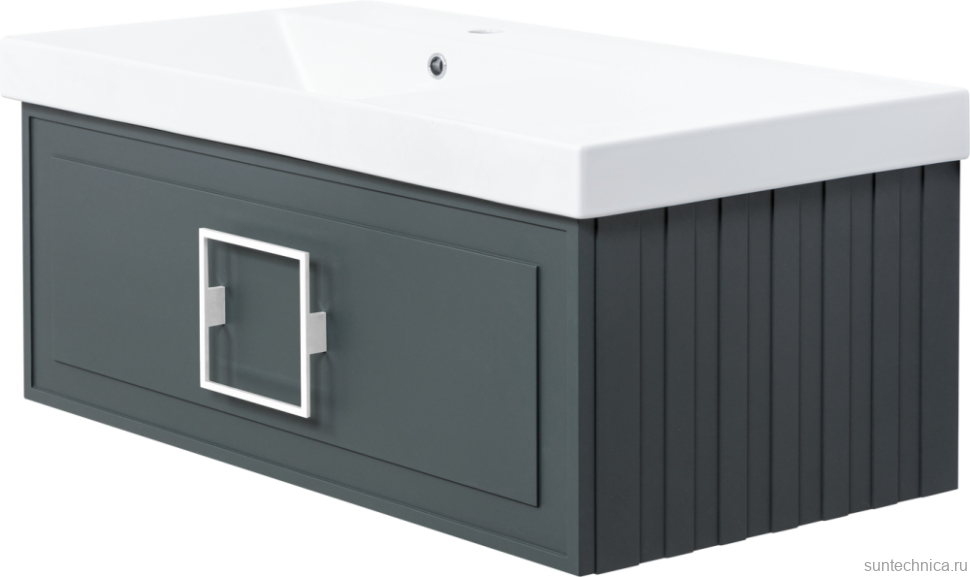 Тумба с раковиной La Fenice Cubo 90 L серая, ручка белая