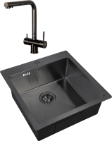 Комплект Мойка Zorg Inox PVD 5151 grafit + Смеситель Inox SZR-7039 GRAFIT графит