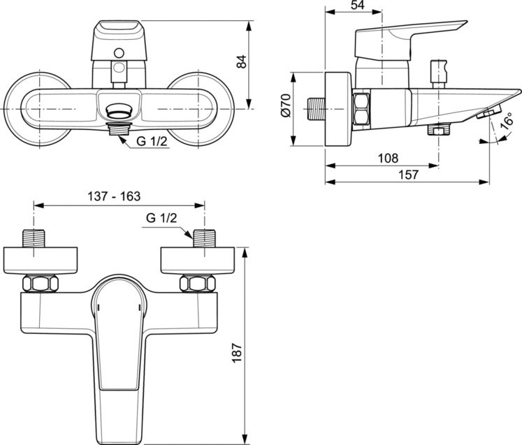 Смеситель для ванны с душем Ideal Standard Tesi A6583AA