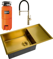 Комплект Мойка Zorg Light + Смеситель Steel Hummer SH 2022 BRONZE бронза + Измельчитель Omoikiri Nagare slim 900