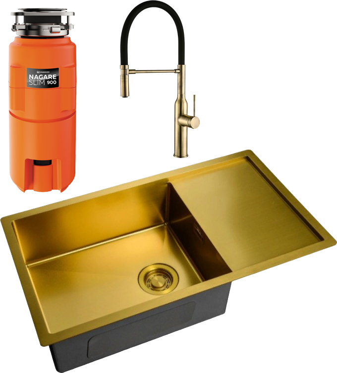 Комплект Мойка Zorg Light + Смеситель Steel Hummer SH 2022 BRONZE бронза + Измельчитель Omoikiri Nagare slim 900