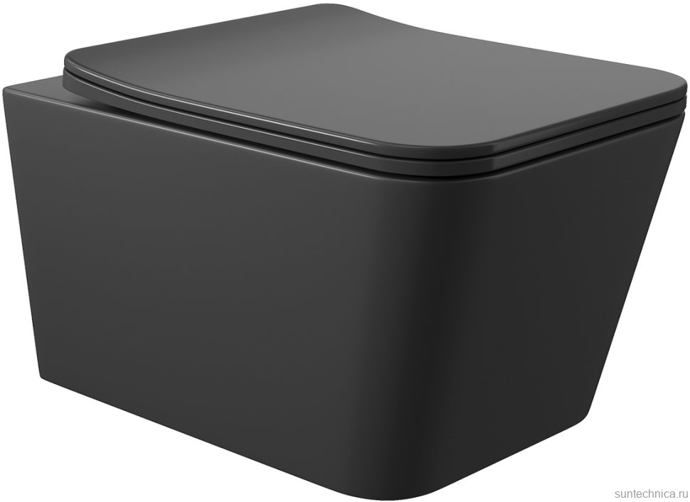 Унитаз подвесной Aqueduto Macio MAC0140 безободковый, с микролифтом, черный матовый + Ершик Ridder Gaudy Gaudy 2231414 оранжевый