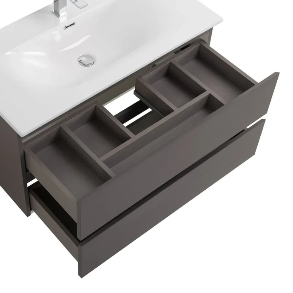 Тумба с раковиной BelBagno Kraft 100 подвесная, матовая темно-серая, раковина bb-8099-100