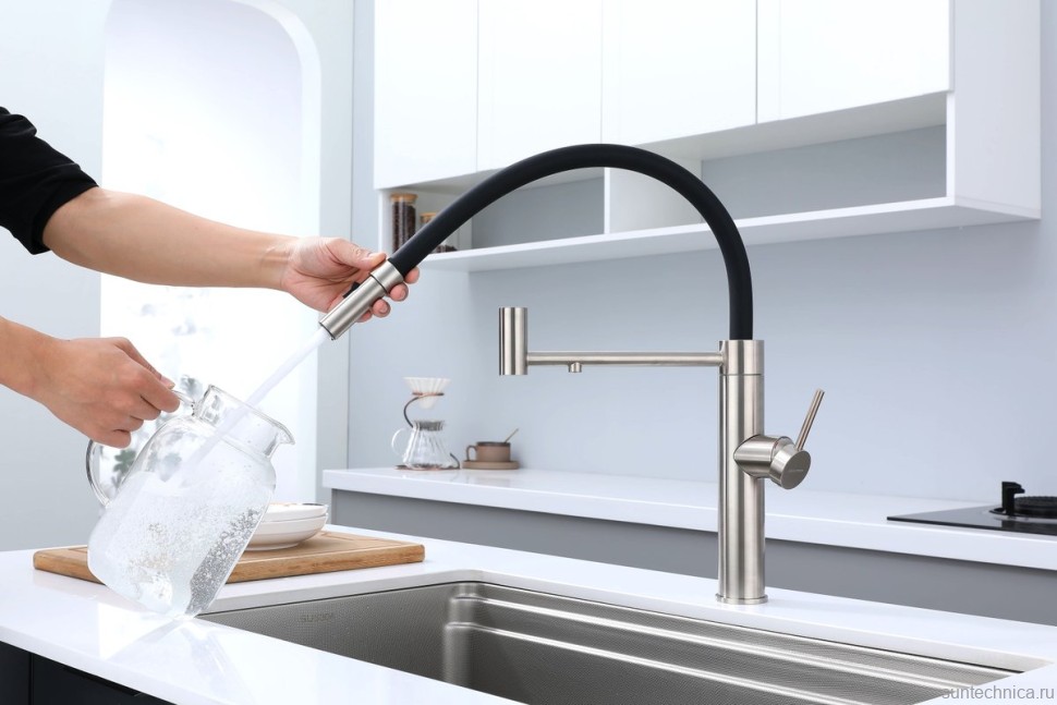 Смеситель для кухни Paulmark Ganymede Ga213199-BS с гибким изливом, брашированная сталь