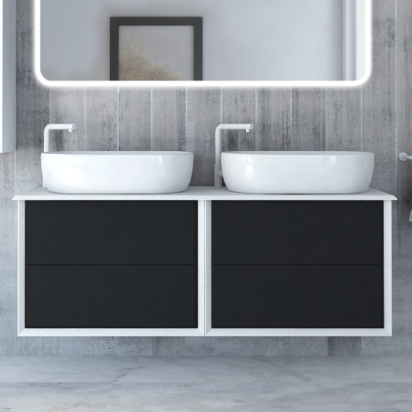 Тумба под раковину со столешницей Cezares Bellagio 140 подвесная, grafite, bianco opaco