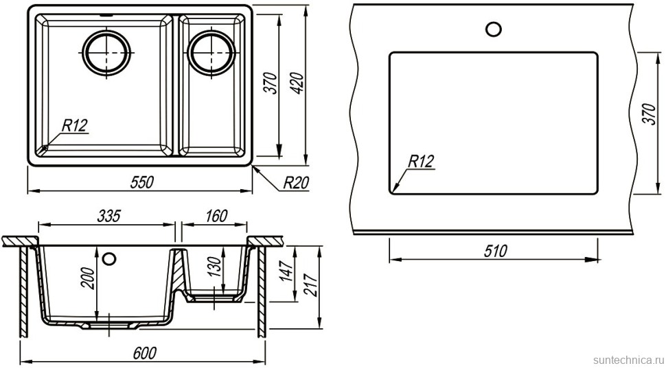 Комплект Мойка Lemark Sinara 550.2-U 9910081 грей + Смеситель Comfort LM3061PGR грей