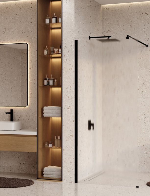 Душевая перегородка Wasserkraft Rur 30W 110 см, профиль матовый черный, стекло текстурное