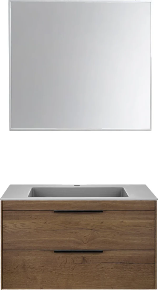 Мебель для ванной комнаты Vincea Chiara 2D 80, 2 ящика, дуб табак, с серой раковиной