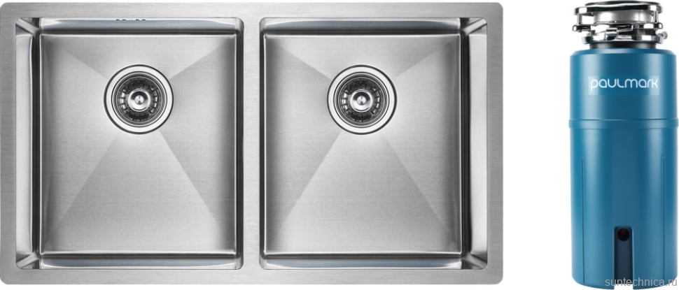 Комплект Мойка Paulmark Gerberg PM237844-BS брашированная нержавеющая сталь + Измельчитель Intenso