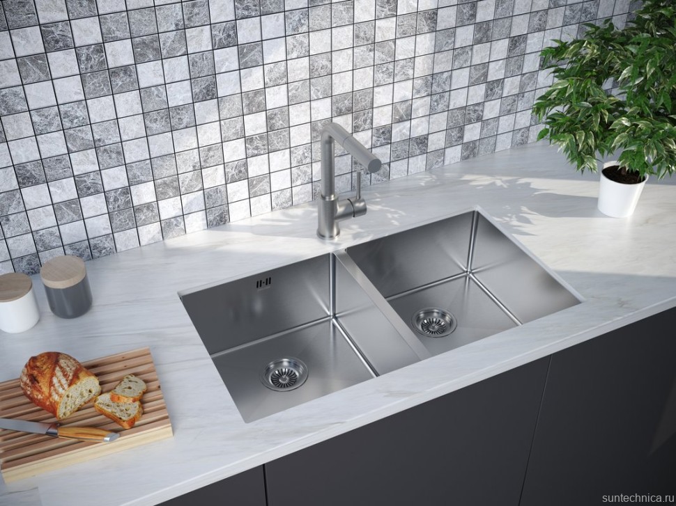 Комплект Мойка Paulmark Gerberg PM237844-BS брашированная нержавеющая сталь + Измельчитель Intenso