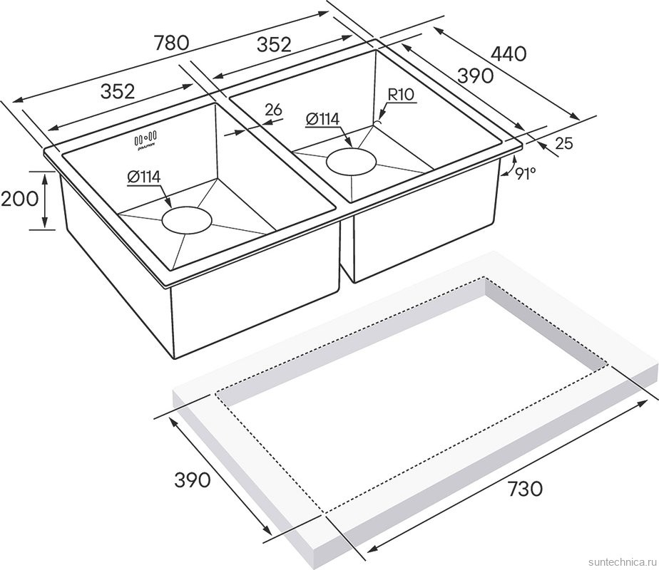 Комплект Мойка Paulmark Gerberg PM237844-BS брашированная нержавеющая сталь + Измельчитель Intenso