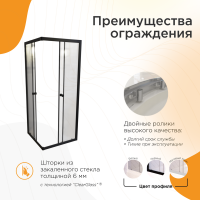 Душевой уголок Radomir Берген SQ 90х90 см, профиль черный, стекло прозрачное