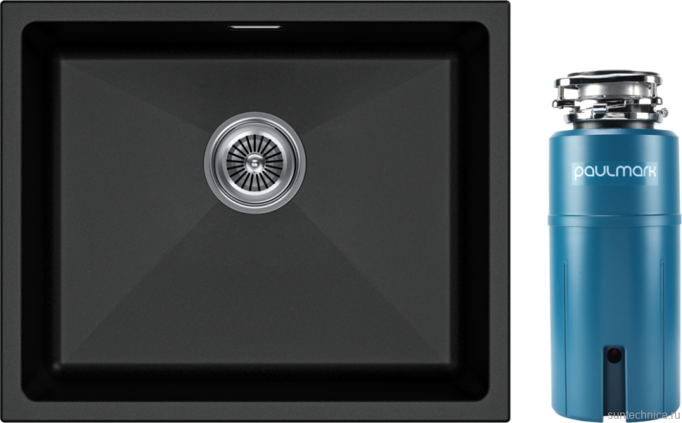 Комплект Мойка Paulmark Lumi LU55-BL черная + Измельчитель Intenso