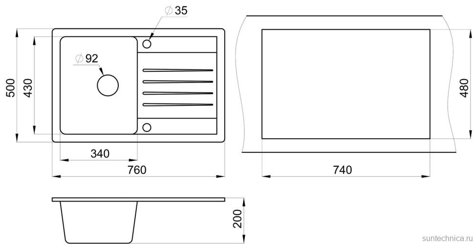 Мойка кухонная Granula Standart 7602, графит