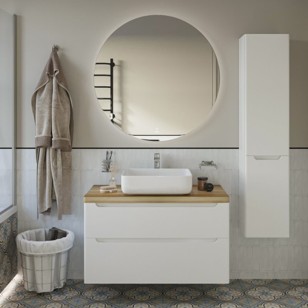 Мебель для ванной комнаты STWORKI Берген 100 белая со светлой столешницей, раковина Soul 1