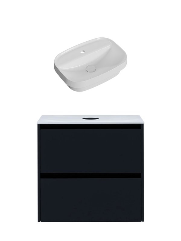 Тумба с раковиной Allen Brau Activity 70 с подсветкой, матовый антрацит, черный браш, столешница белая, раковина Fantasy Sphere 55x40, белая