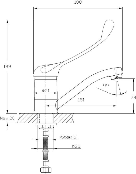 Смеситель для раковины Haiba HB54-2 для медицинских учреждений
