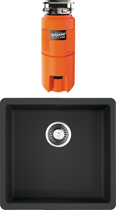 Комплект Мойка Omoikiri Kata 44-U-BL черная + Измельчитель Nagare slim 1250